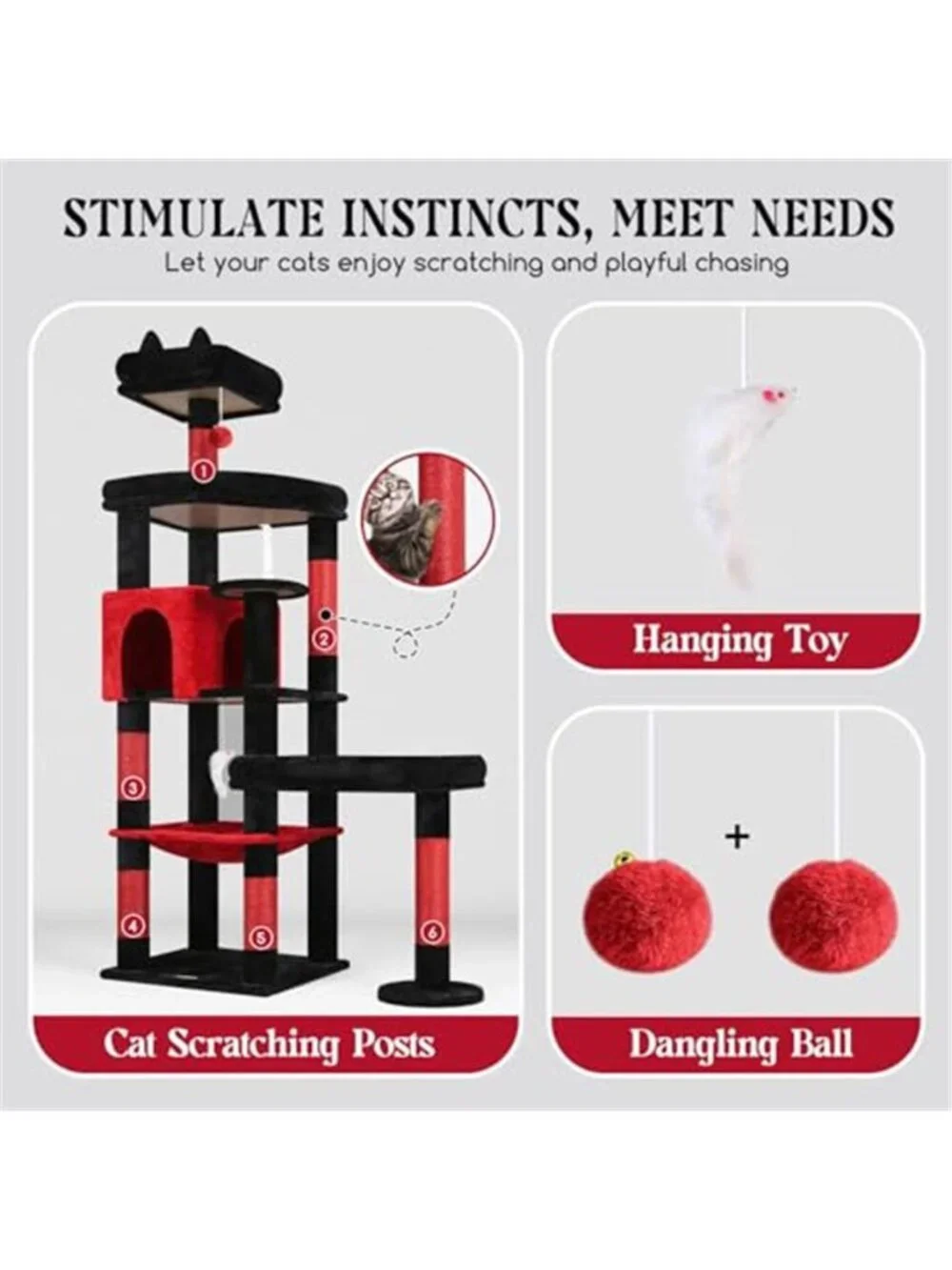 65in Tall Sturdy Goth Cat Tower Extra Large Platform Gothic Cat Tree